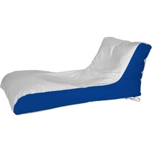 A blue and white chaise lounge on a white background.